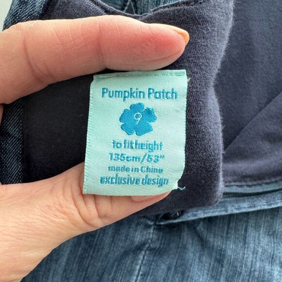 PUMPKIN PATCH Pinafore Dress US Sz‎ 9 Denim Look Lined Zip Pockets Button Trim - Picture 12 of 16